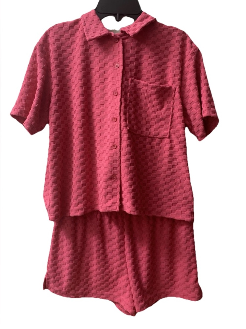Andy & Evan Girls Terry Button up Shirt & Shorts Set Hot Pink NEW $50